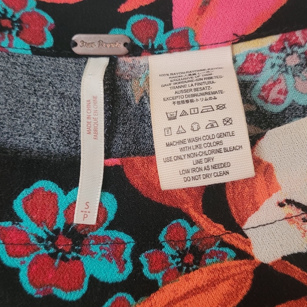 Free People Black Floral Crop Top with Pink, Red, Yellow Accents - Picture 4 of 7